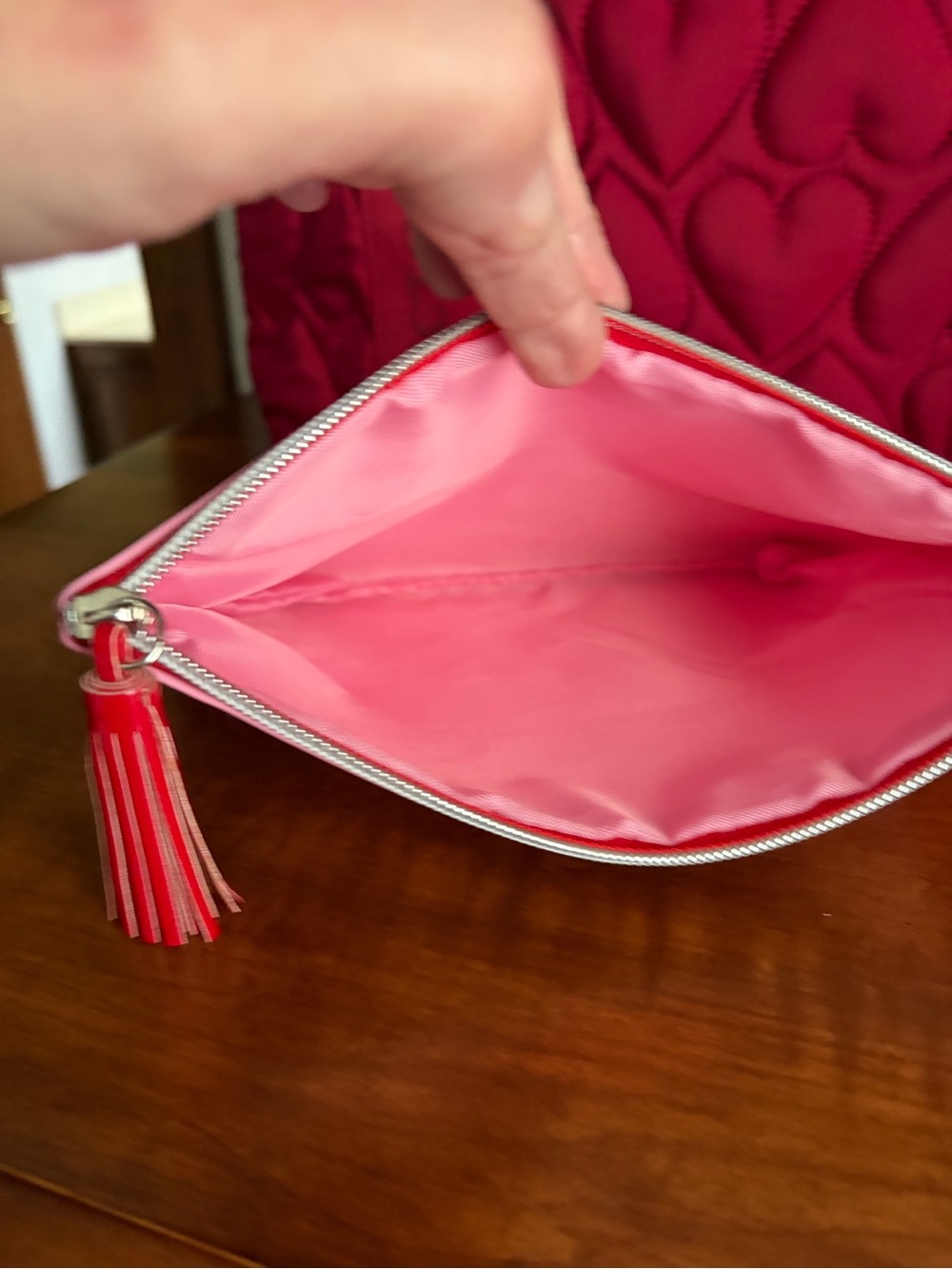 Victoria's Secret Red Quilted Tote with Pink 'Love' Pouch & heart pouch - Picture 3 of 9